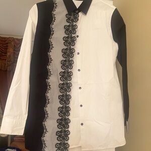 Etro Black and White Dress Shirt with Lace Detail